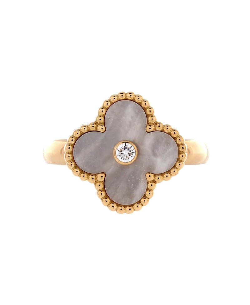 Pre-Owned Van Cleef & Arpels Vintage Alhambra Ring 18K Gold with Mother of Pearl and Diamond