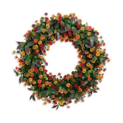 24" UV Resistant Autumn Artificial Fall Mum Wreath
