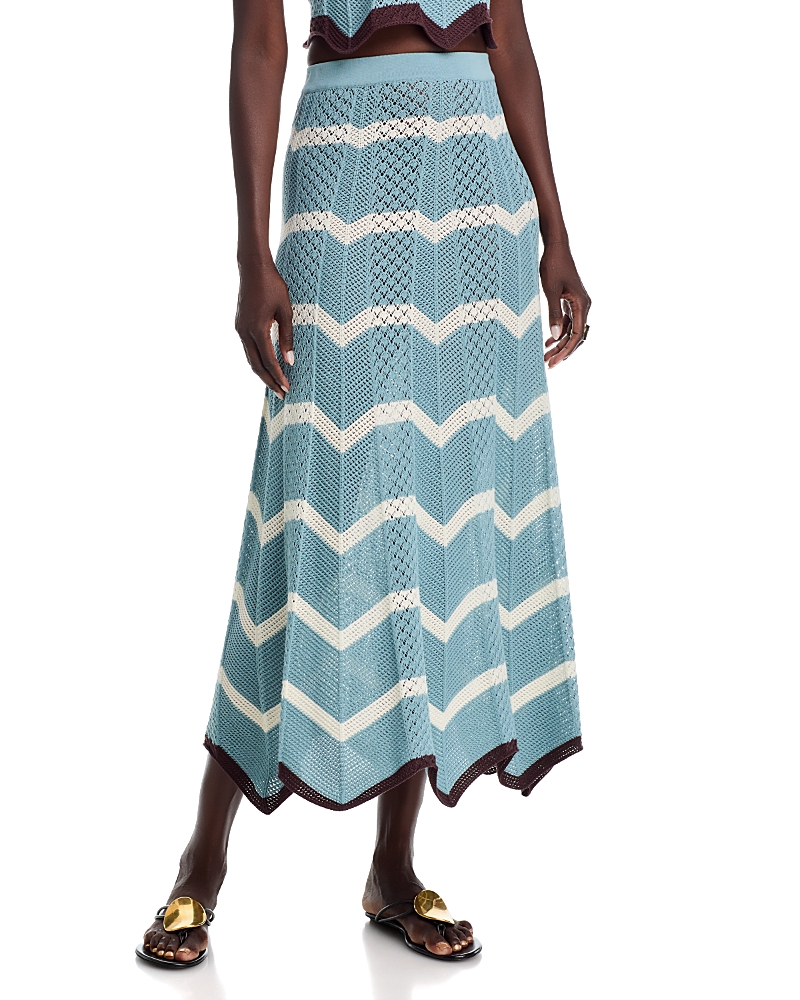 La DoubleJ Chevron Cotton Pointelle Knit Midi Skirt