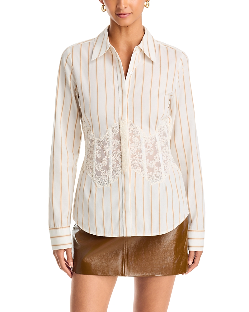 Ramy Brook Alana Lace Inset Striped Shirt