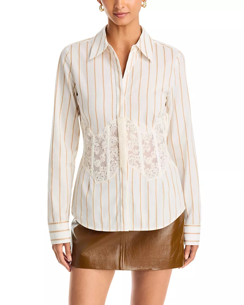 Ramy Brook Alana Lace Inset Striped Shirt