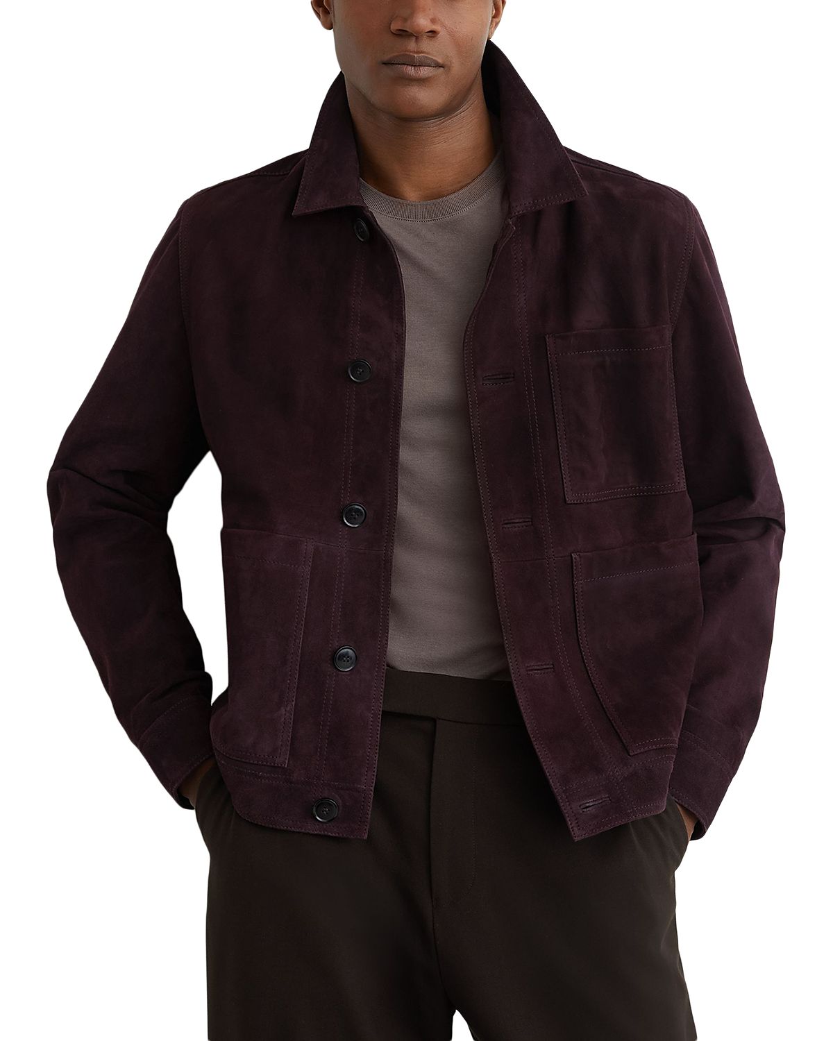 Reiss Wilstead Suede Press Stud Trucker Jacket