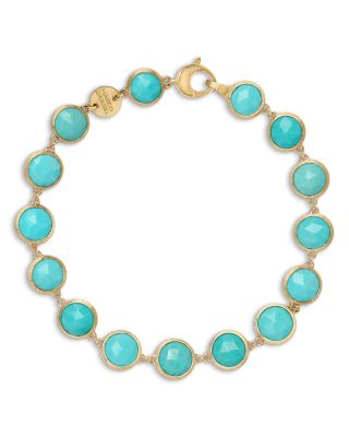 18K Yellow Gold Gemstone Bezel Link Bracelet
