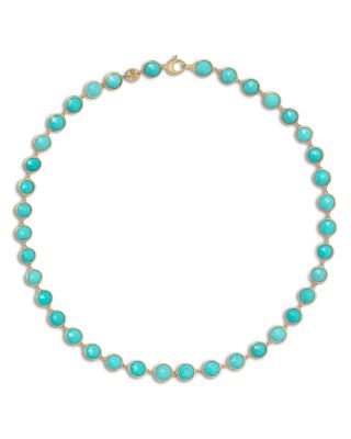 18K Yellow Gold and Gemstone Bezel Link Collar Necklace, 15.5"