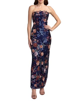  Floral Sequin Strapless Column Ankle Dress