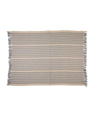  Woven Cotton Blend Throw with Stripes and Fringe