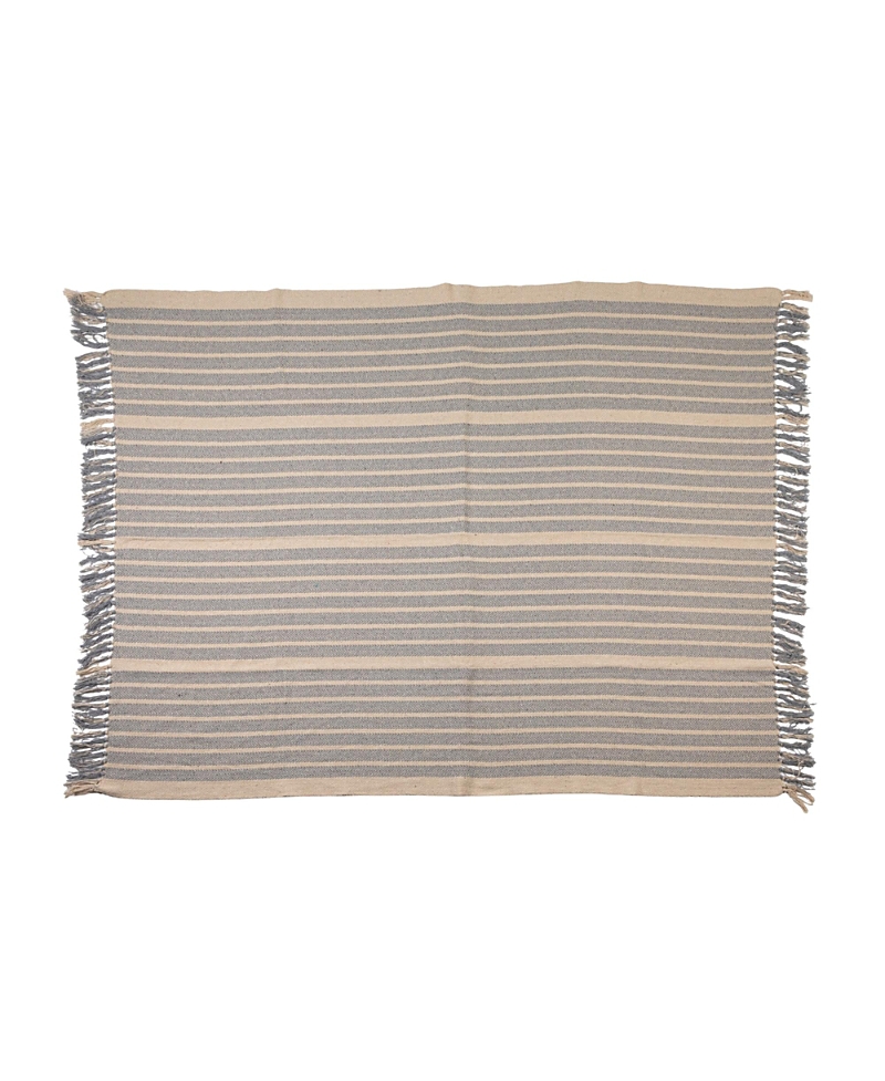 Olive Grove Woven Cotton Blend Throw with Stripes and Fringe