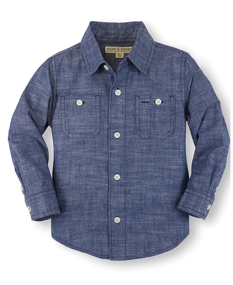 Hope & Henry Boys' Organic Long Sleeve Chambray Shirt - Little Kid, Big Kid
