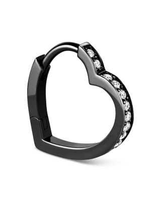 18K Black Gold Antifer Diamond Heart Single Hoop Earring, 0.06 tcw