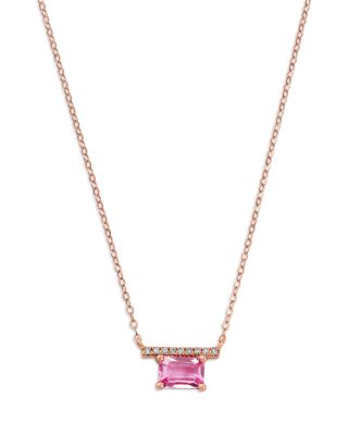 Diamond & Pink Sapphire Pendant Necklace in 14K Rose Gold, 16-18"