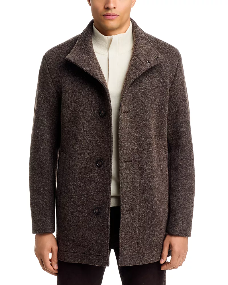 Boss Coxtan Textured Stand Collar Button Coat