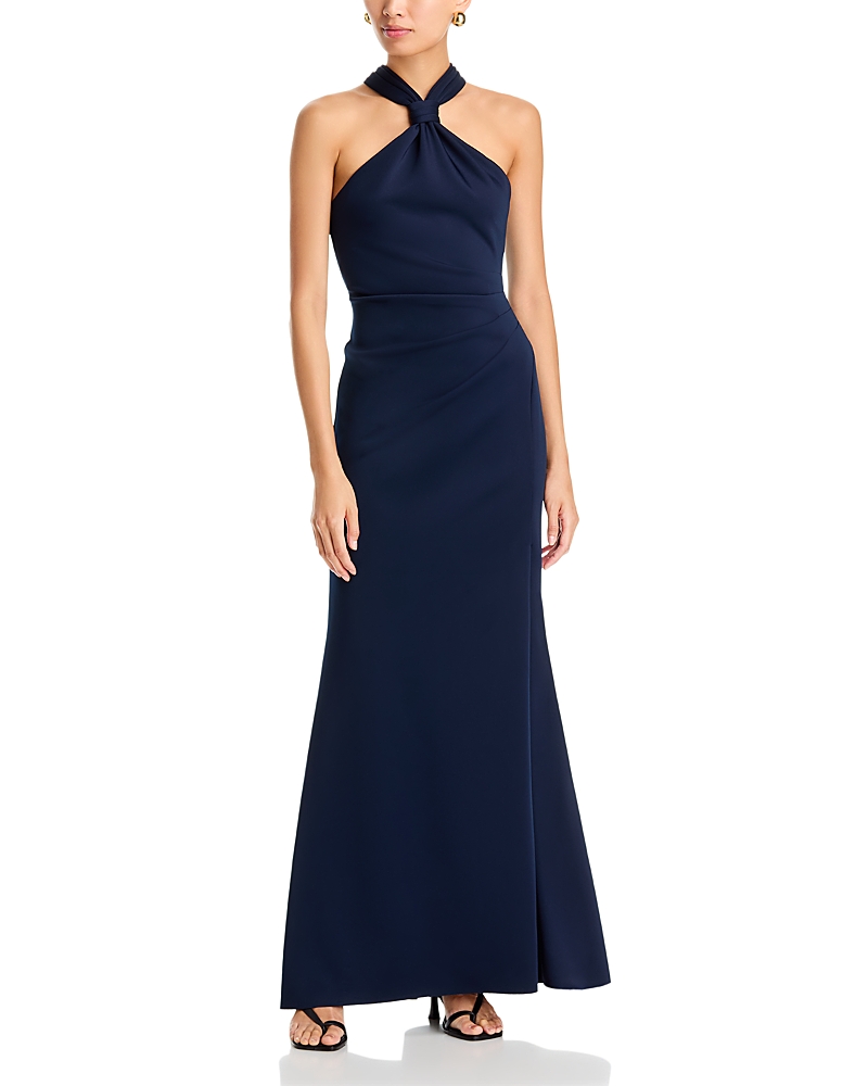 Aqua Knot Neck Pleated Waist Gown - Exclusive