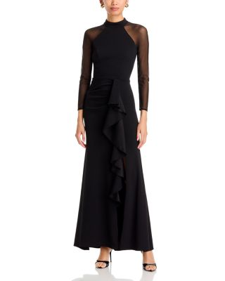 Mock Neck Mesh Sleeve Gown - Exclusive