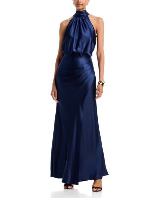 Long Charmeuse Tie Neck Dress - Exclusive