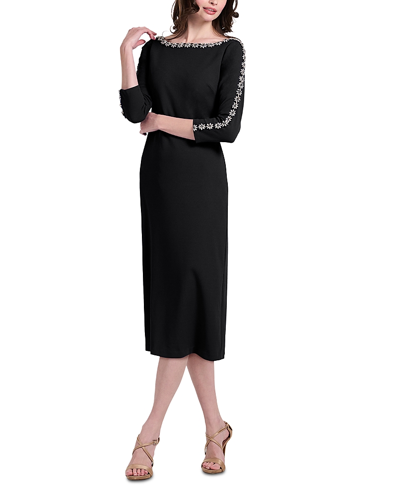 Emily Shalant Crystal Floral Midi Dress