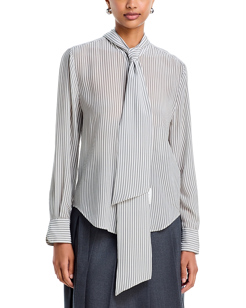 Thom Browne Silk Scarf Tie Blouse