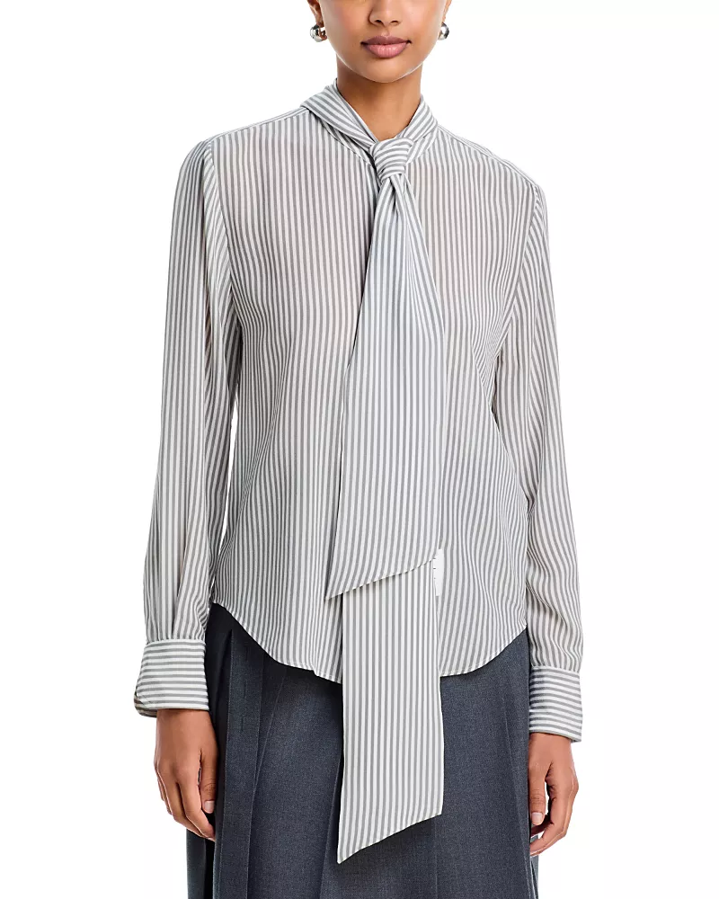 Thom Browne Silk Scarf Tie Blouse