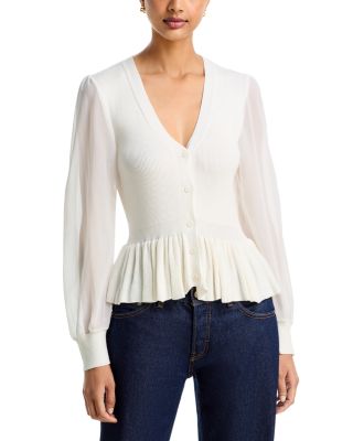 Alexandra V Neck Sheer Sleeve Sweater