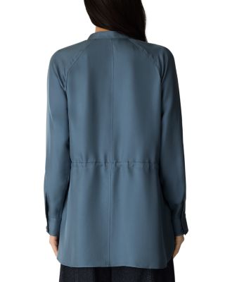 Silk Mandarin Collar Tie Waist Shirt - thumbnail 3