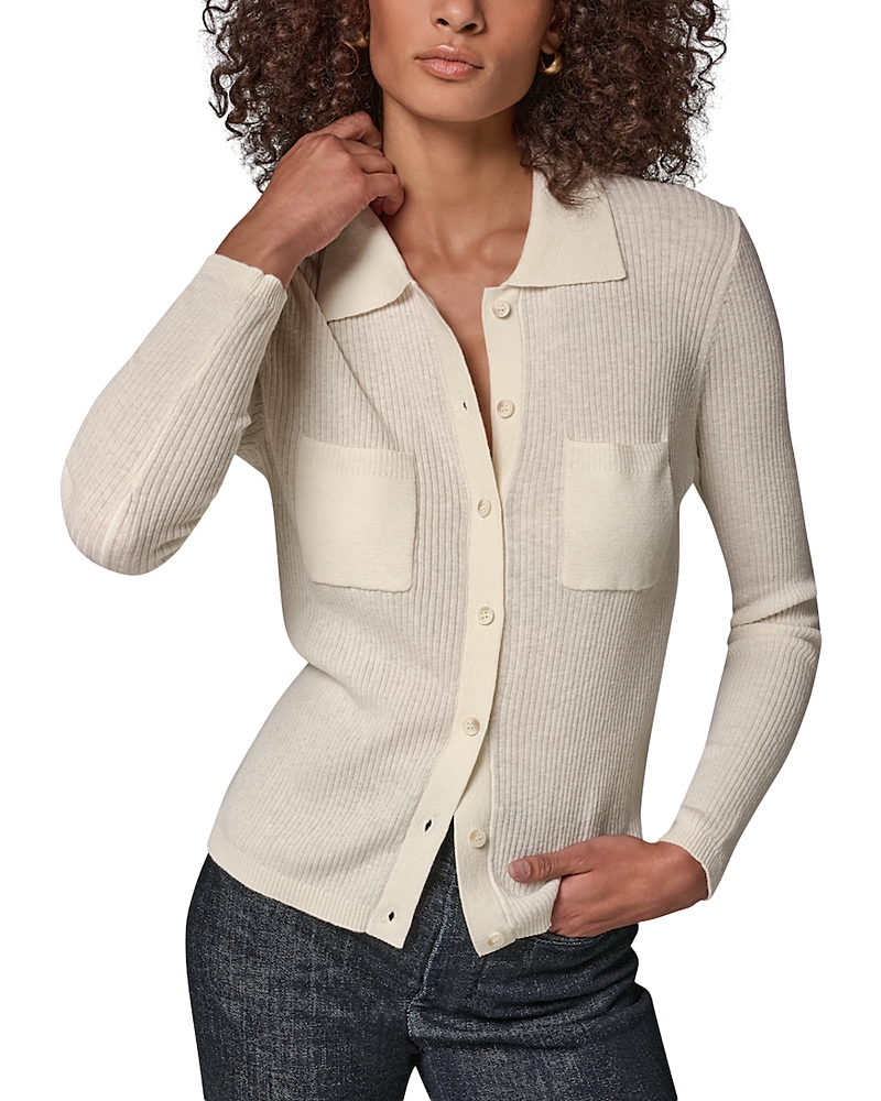 Donna Karan Weekend Polo Ribbed Button Down Sweater In Cream