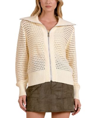 Cotton Zip Front Knit Cardigan