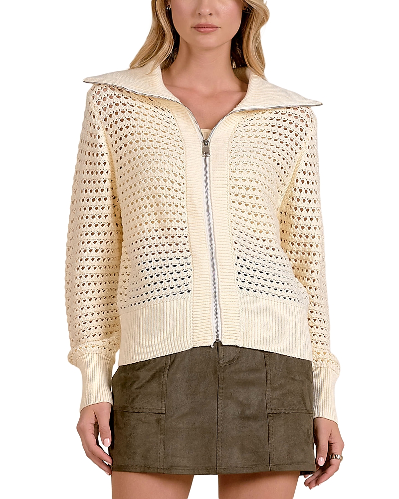 Elan Cotton Zip Front Knit Cardigan