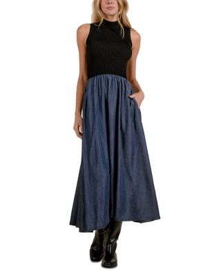Mixed Media Mock Neck Sleeveless Dress