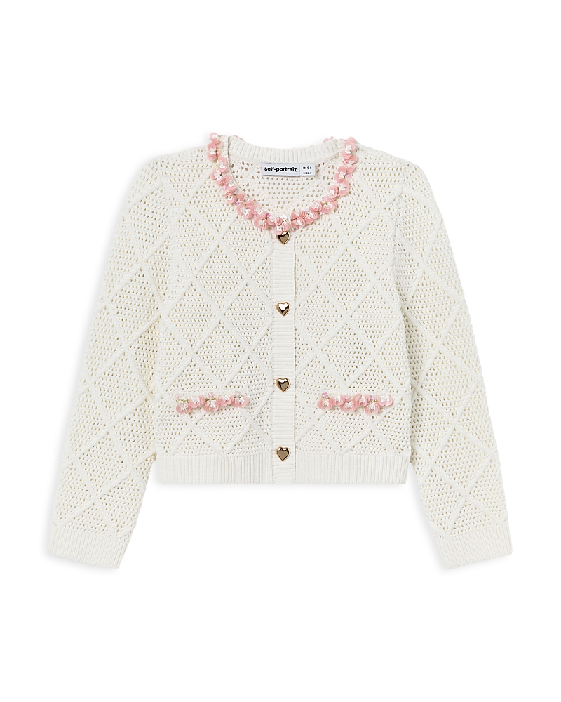 Self-Portrait Girls' Diamond Knit Cardigan - Little Kid, Big Kid