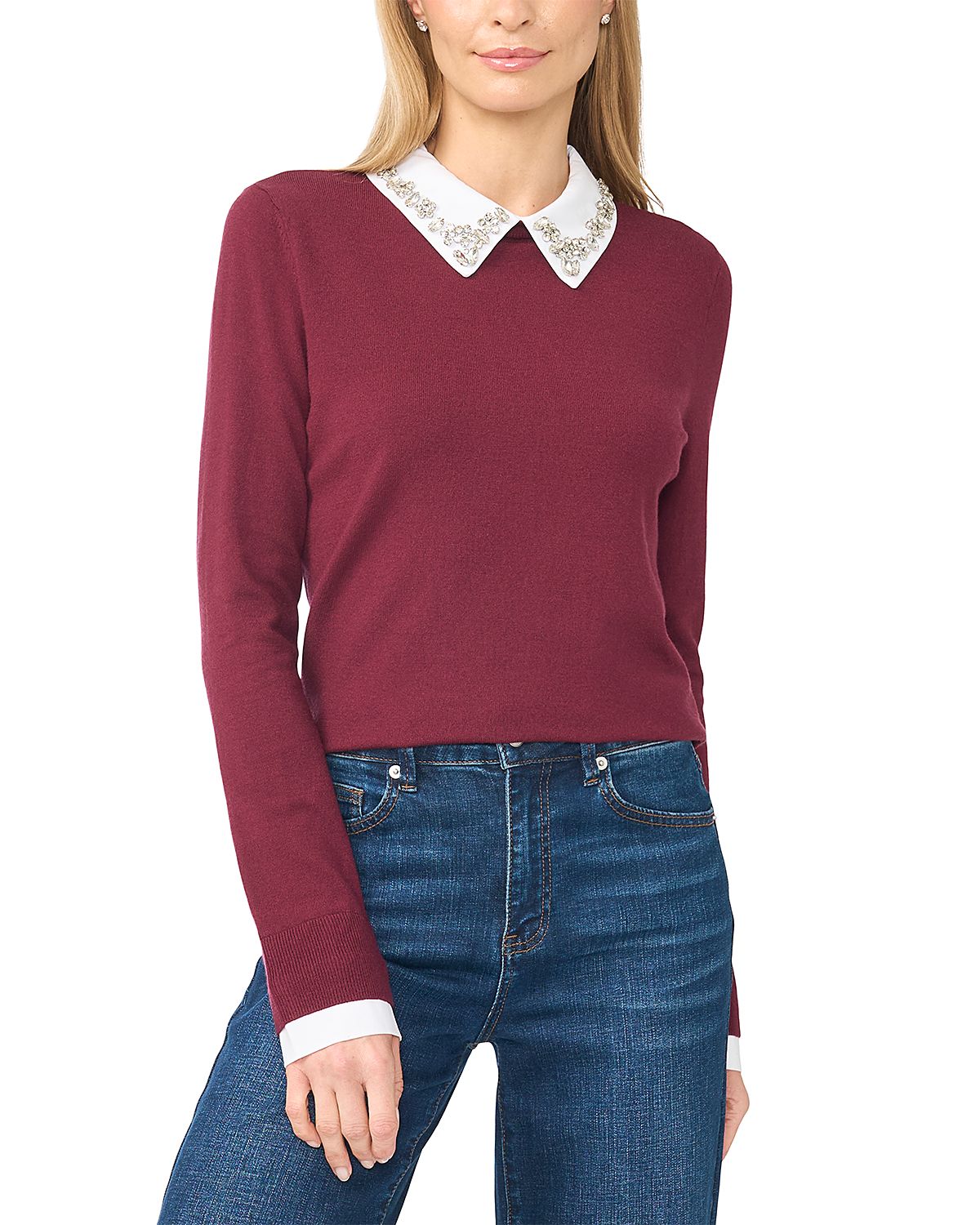 CeCe Twofer Jewel Collar Sweater
