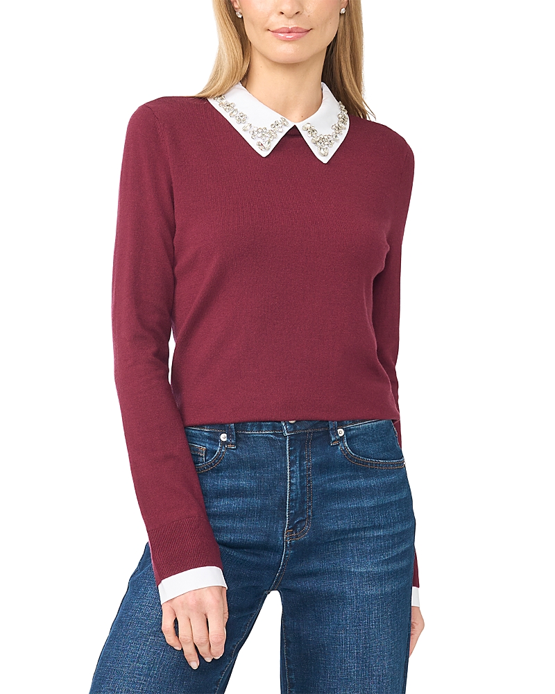 CeCe Twofer Jewel Collar Sweater