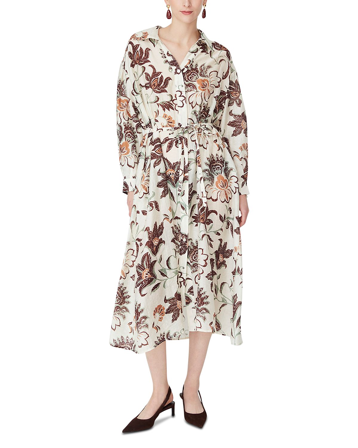 Jovonna London Belted Long Sleeve Printed Midi Dress