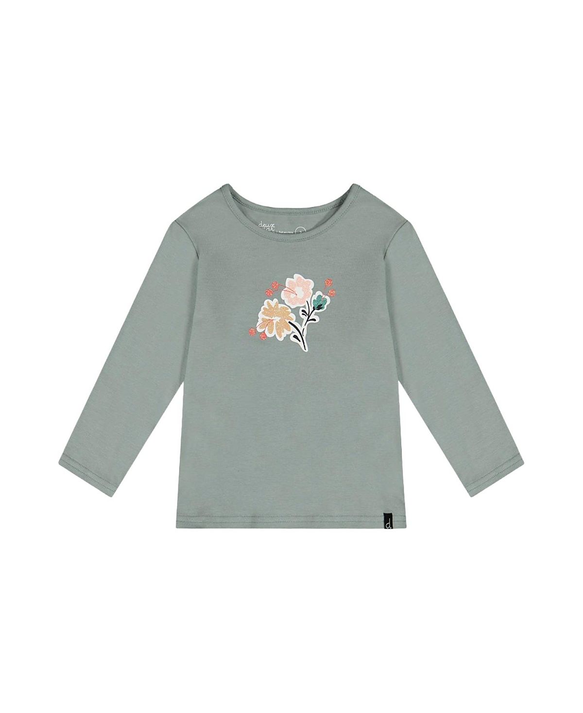 Deux par Deux Girls' Organic Cotton Glitter Bouquet Long Sleeve T-Shirt - Little Kid