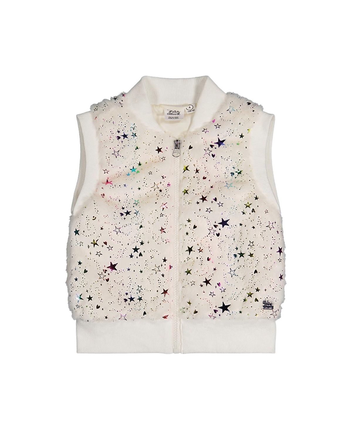 Deux par Deux Girls' Faux Fur Sleeveless Star Pattern Front Zipper Vest - Big Kid
