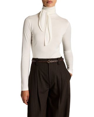 Long Sleeve Tie Neck Top