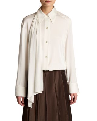Draped Scarf Tie Long Sleeve Shirt