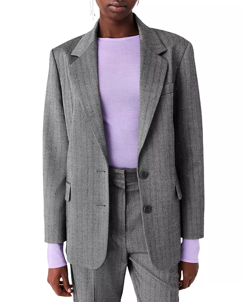 Maje Verpalus Rhinestone Pinstriped Suit Blazer