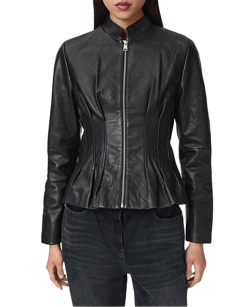 Allsaints Clo Leather Peplum Hem Moto Jacket