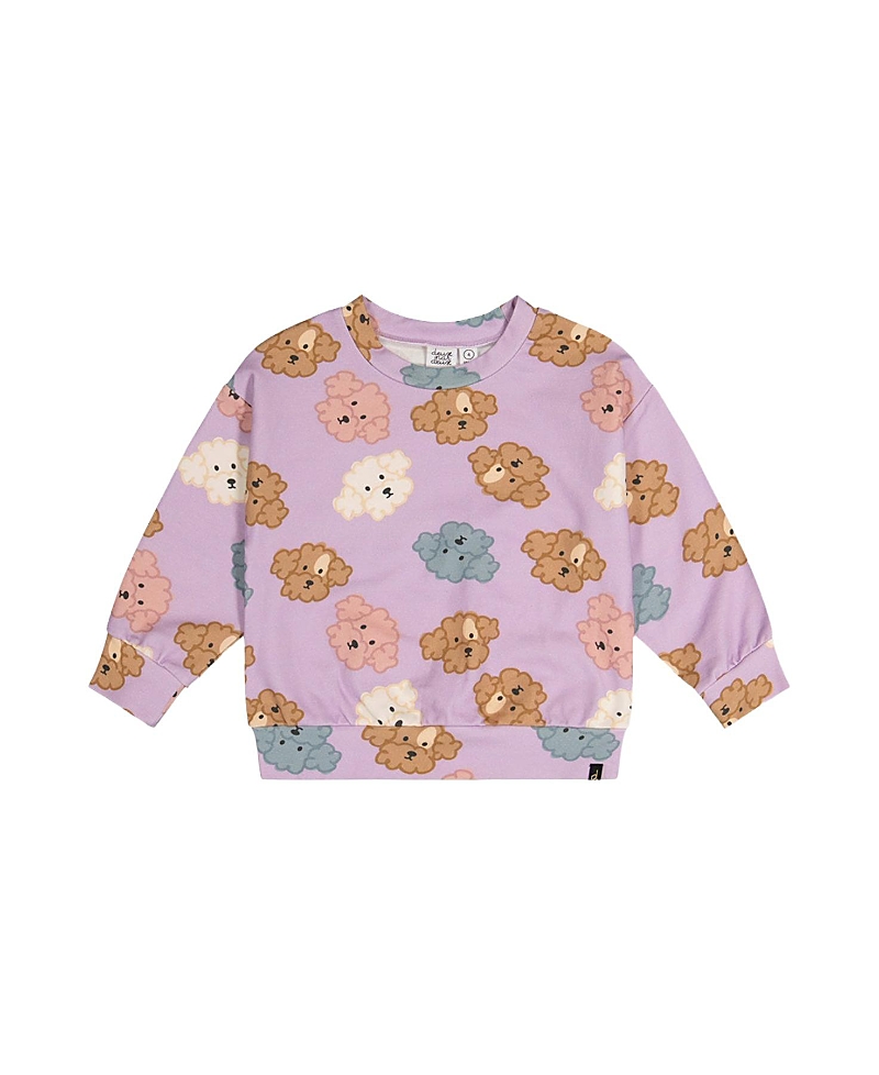 Deux par Deux Girls' French Terry Poodle Round Neck Sweatshirt - Little Kid