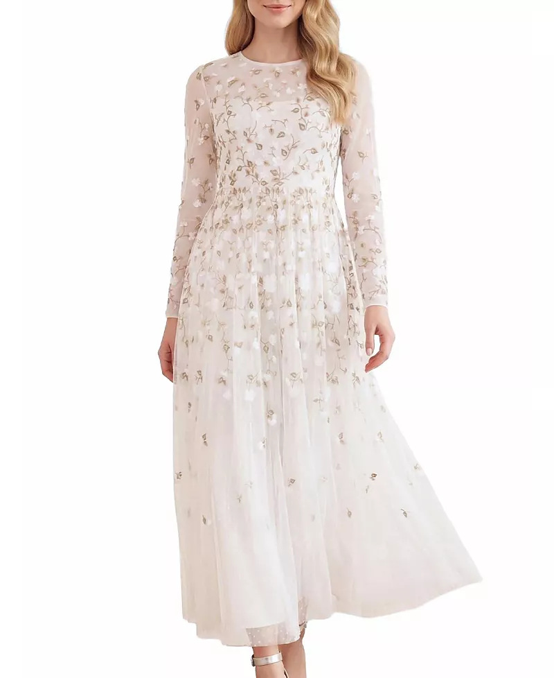 Needle & Thread Trailing Roses Long Sleeve Maxi Gown