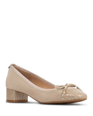 Women's Bow Leather Suede Mid Heel Pumps