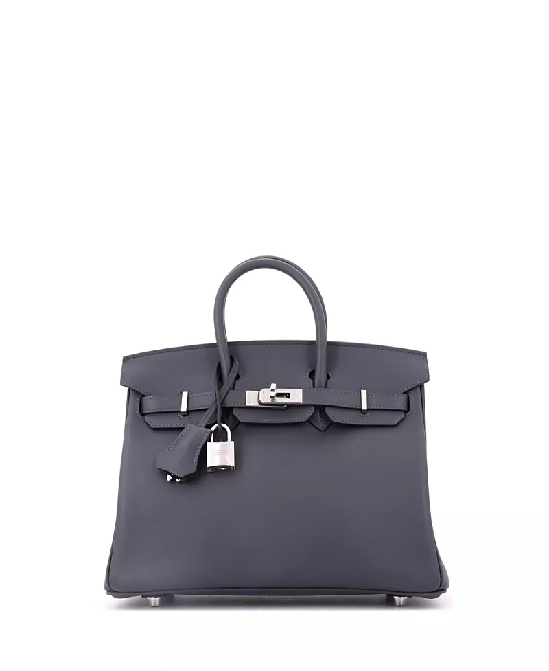 Pre-Owned HERMES Birkin 25 Handbag Grey Swift with Palladium Hardware