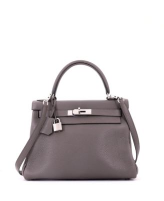 Kelly 28 Handbag Grey Clemence with Palladium Hardware