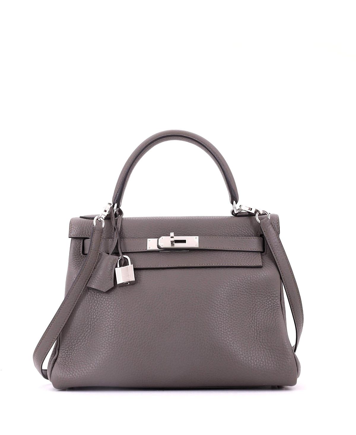 Pre-Owned HERMES Kelly 28 Handbag Grey Clemence with Palladium Hardware