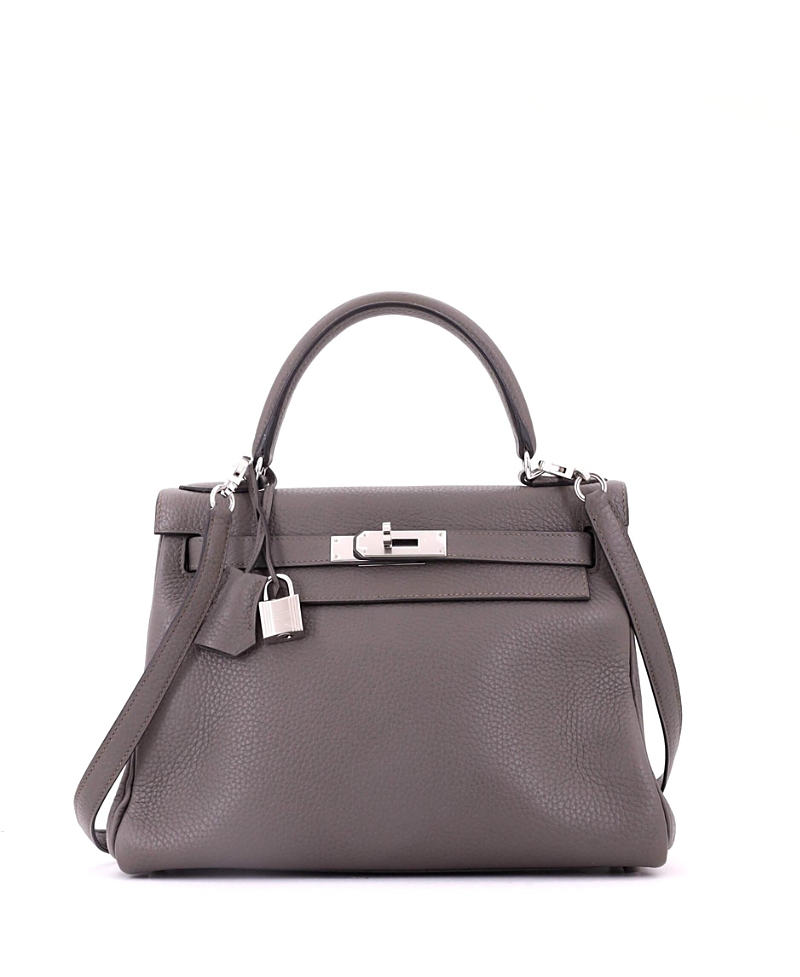 Pre-Owned HERMES Kelly 28 Handbag Grey Clemence with Palladium Hardware