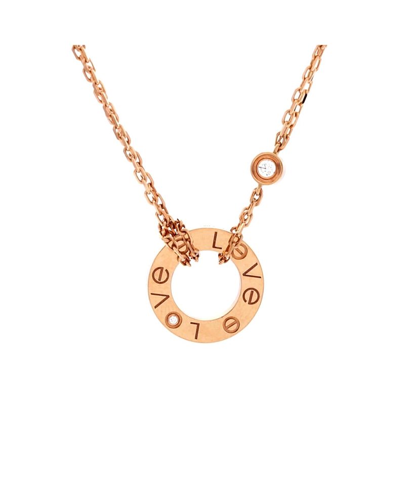 Pre-owned Pre-owned Cartier Cartier 2 Diamonds Love Pendant Necklace 18k Rose Gold And Diamonds, 16 In Pink