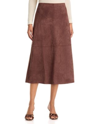 Single Thread Faux Suede A Line Skirt In Brown