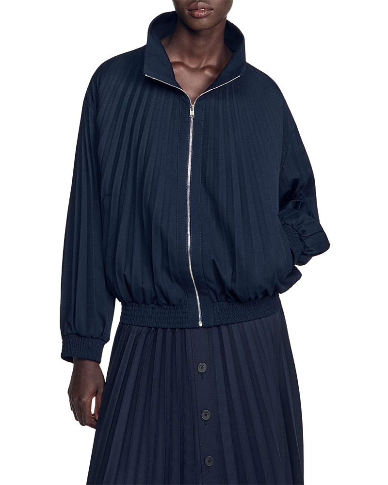 Sandro Indigo Oversized Pleated Jacket