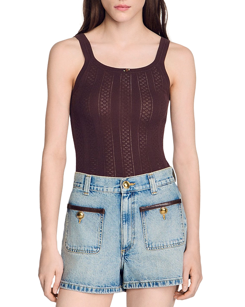 Sandro Aloe Cotton Blend Pointelle Tank