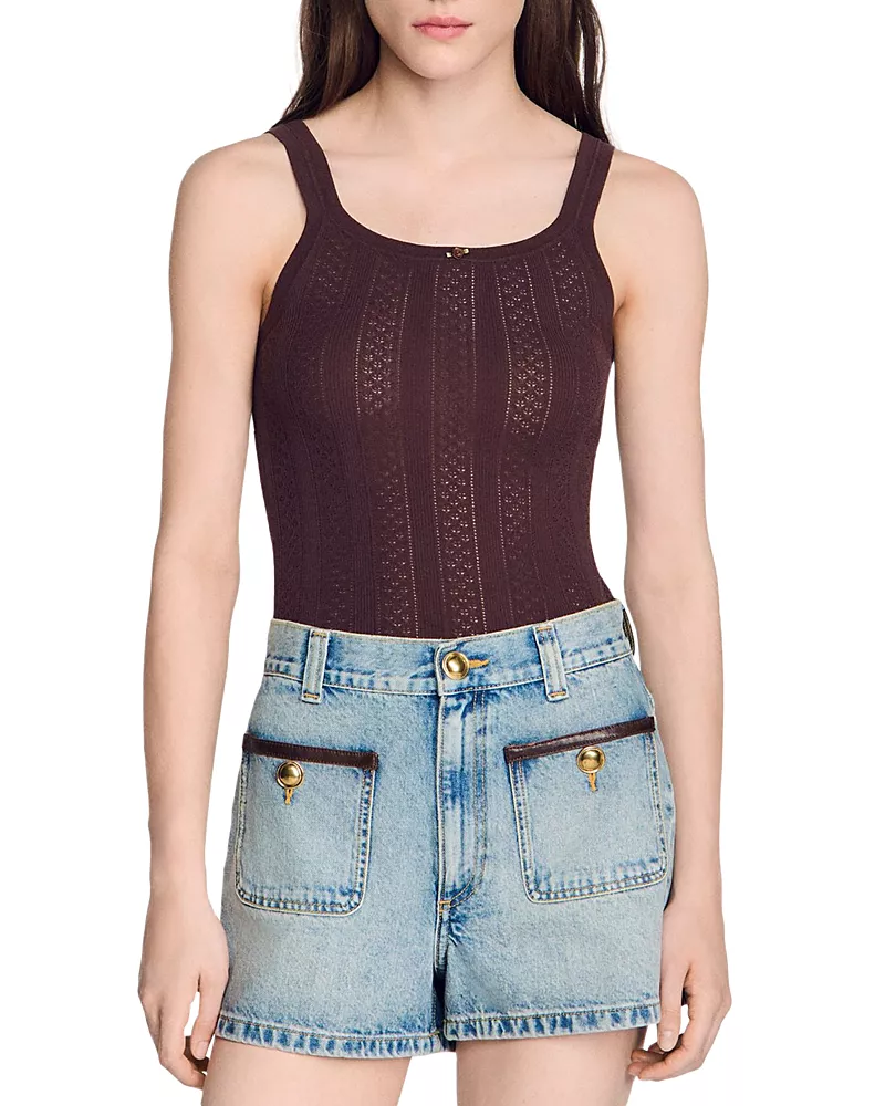 Sandro Aloe Cotton Blend Pointelle Tank