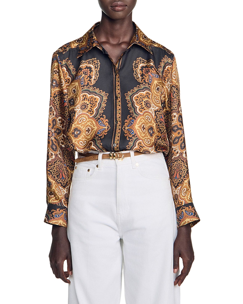 Sandro Harlow Silk Scarf Print Shirt